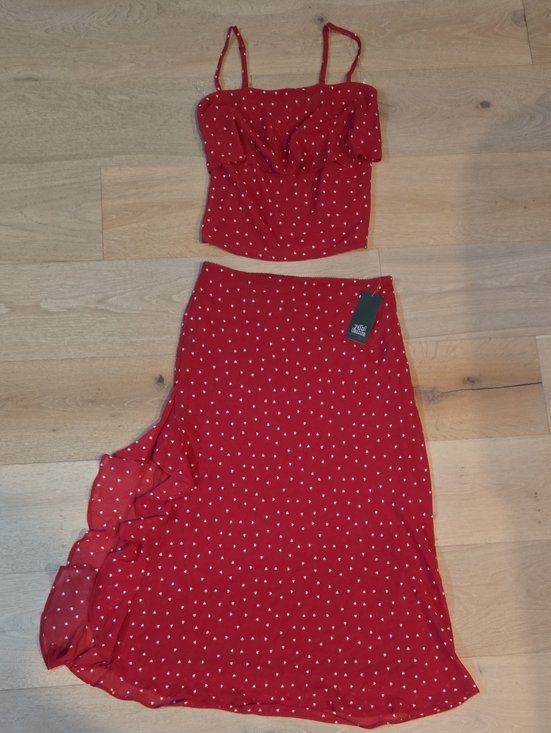 wild fable Dresses & Skirts - wild fable Red Polka Dot Ruffle Midi Skirt And Matching Top